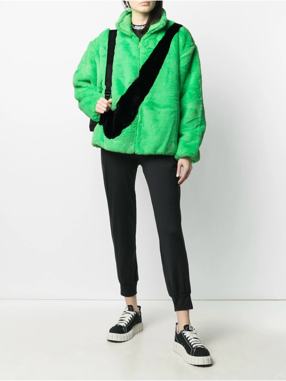 Nike Bright Green Faux-Fur Teddy Jacket with Black Accent